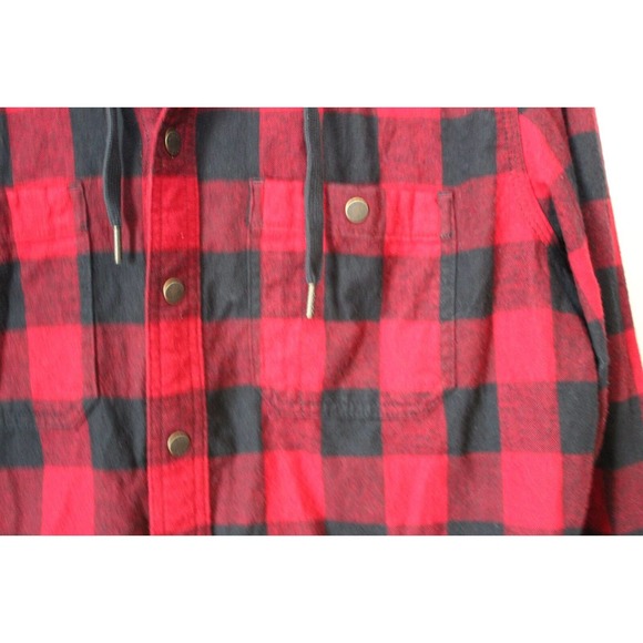 L.L. Bean Men's Scotch Plaid Flannel Hooded Shirt Tartan Red Large Tall H13844 - Picture 5 of 10